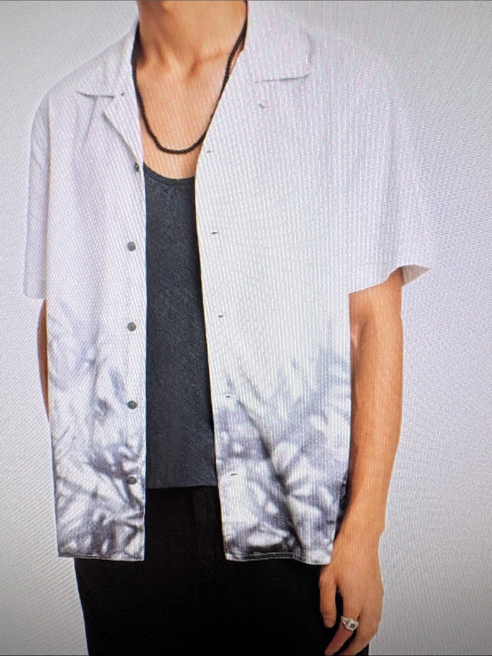 John varvatos Men's Whitet Ombre Short-Sleeve Camp Shirt SZ L